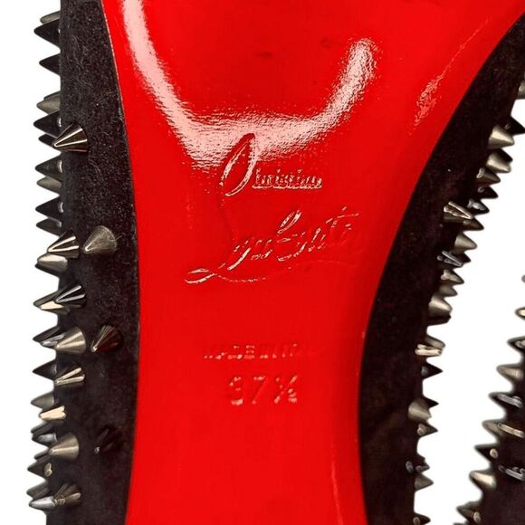 Christian Louboutin Escarpic 100 Pumps Black Suede Spiked Heels Size 37.5 Shoes - Picture 11 of 11